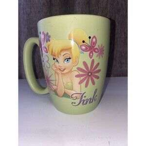 Disney Store TINK Retired Green Floral Tinker Bell Jumbo Coffee Mug Pre Owned
